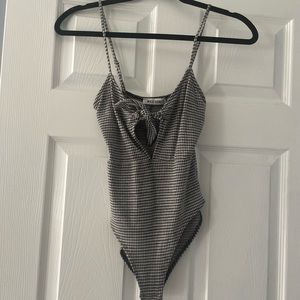 Checkered Tie front Body Suit